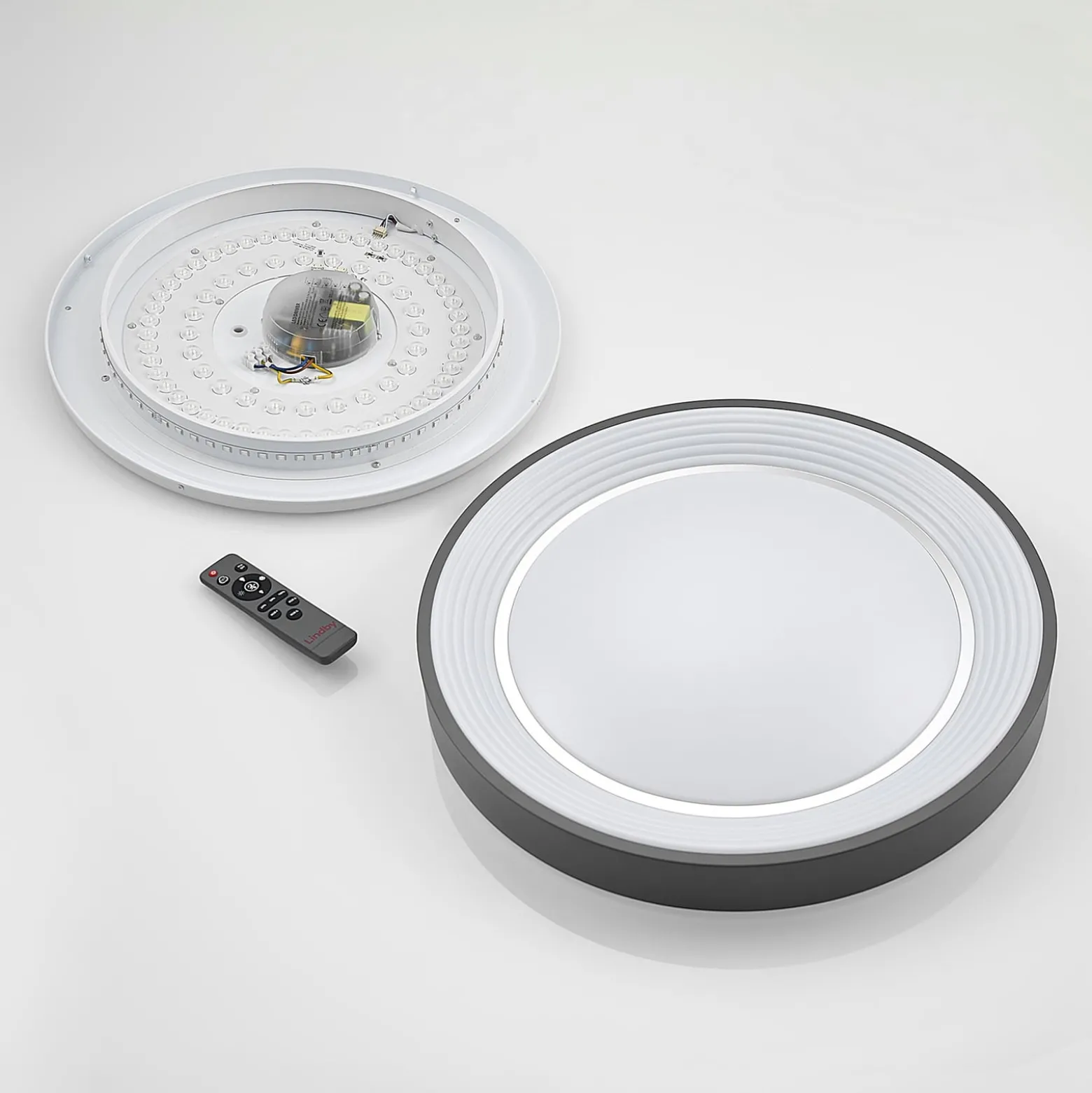 Lindby LED-kattovalaisin Lindum, RGB, CCT, kaukosäädin, himmennettävä