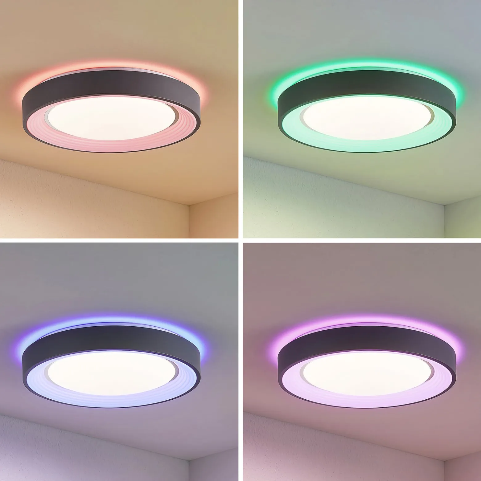 Lindby LED-kattovalaisin Lindum, RGB, CCT, kaukosäädin, himmennettävä