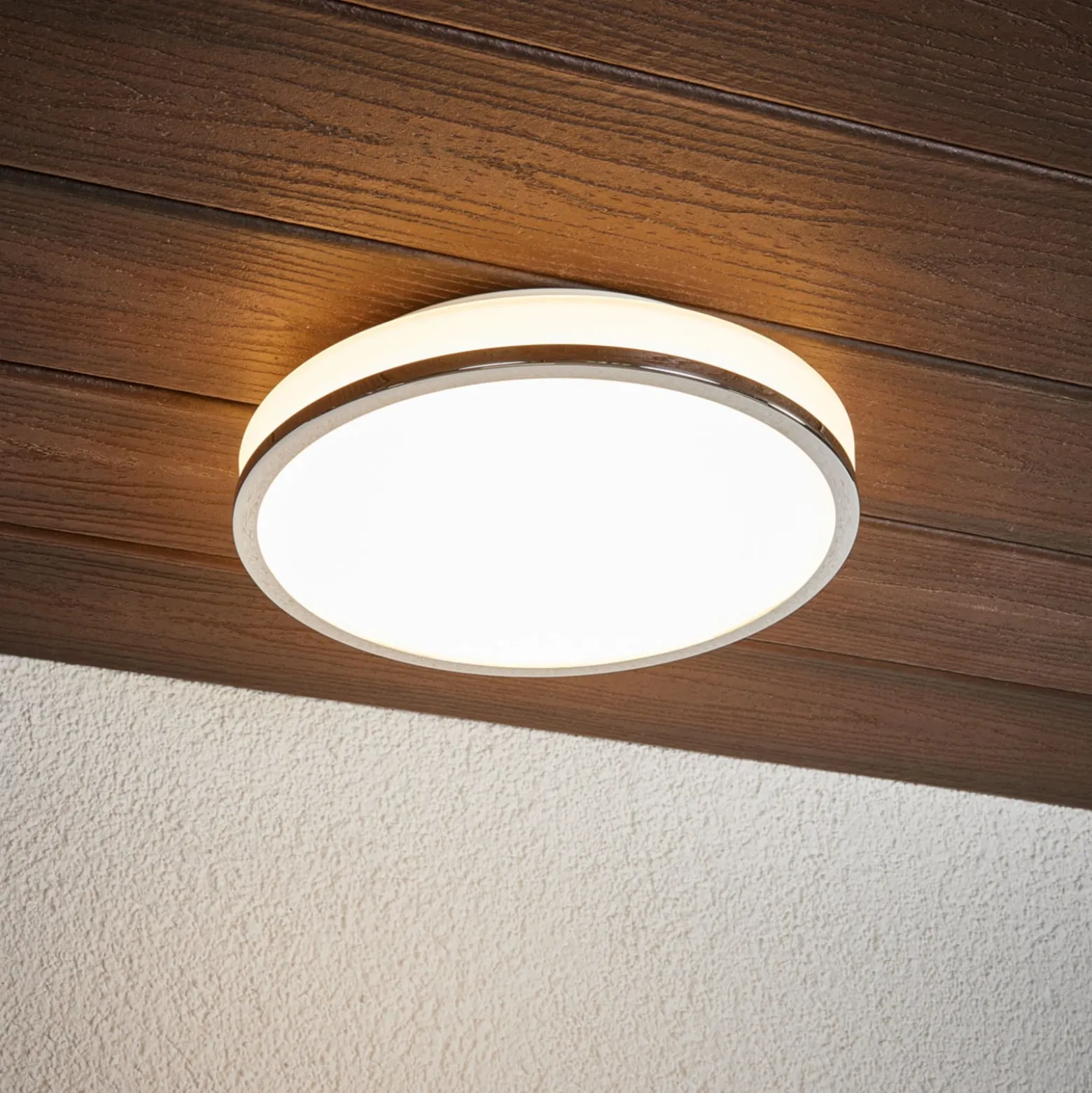 Lindby LED-kattovalaisin Lyss, Ø 28 cm, kromivärinen, IP44