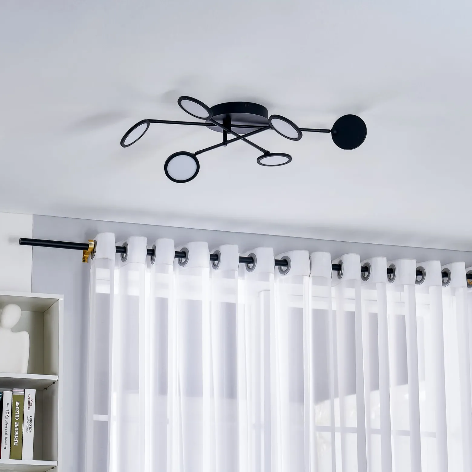 Lindby LED-kattovalaisin Manel, musta, rauta, 79 cm pitkä