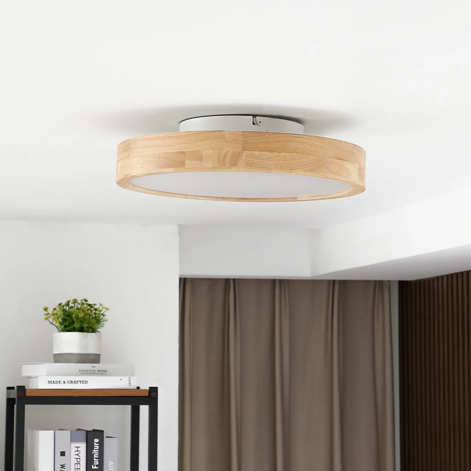 Lindby LED-kattovalaisin Milada, tammi, CCT, kaukosäädin