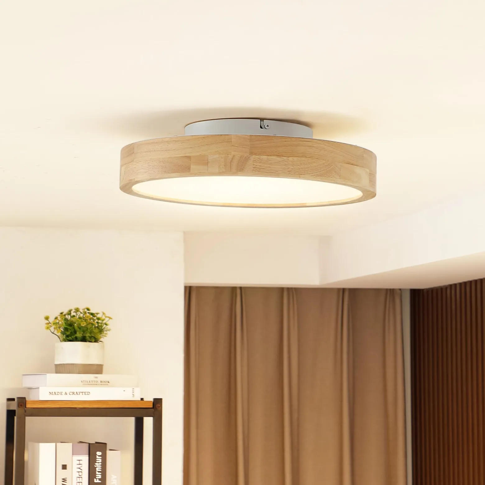 Lindby LED-kattovalaisin Milada, tammi, CCT, kaukosäädin