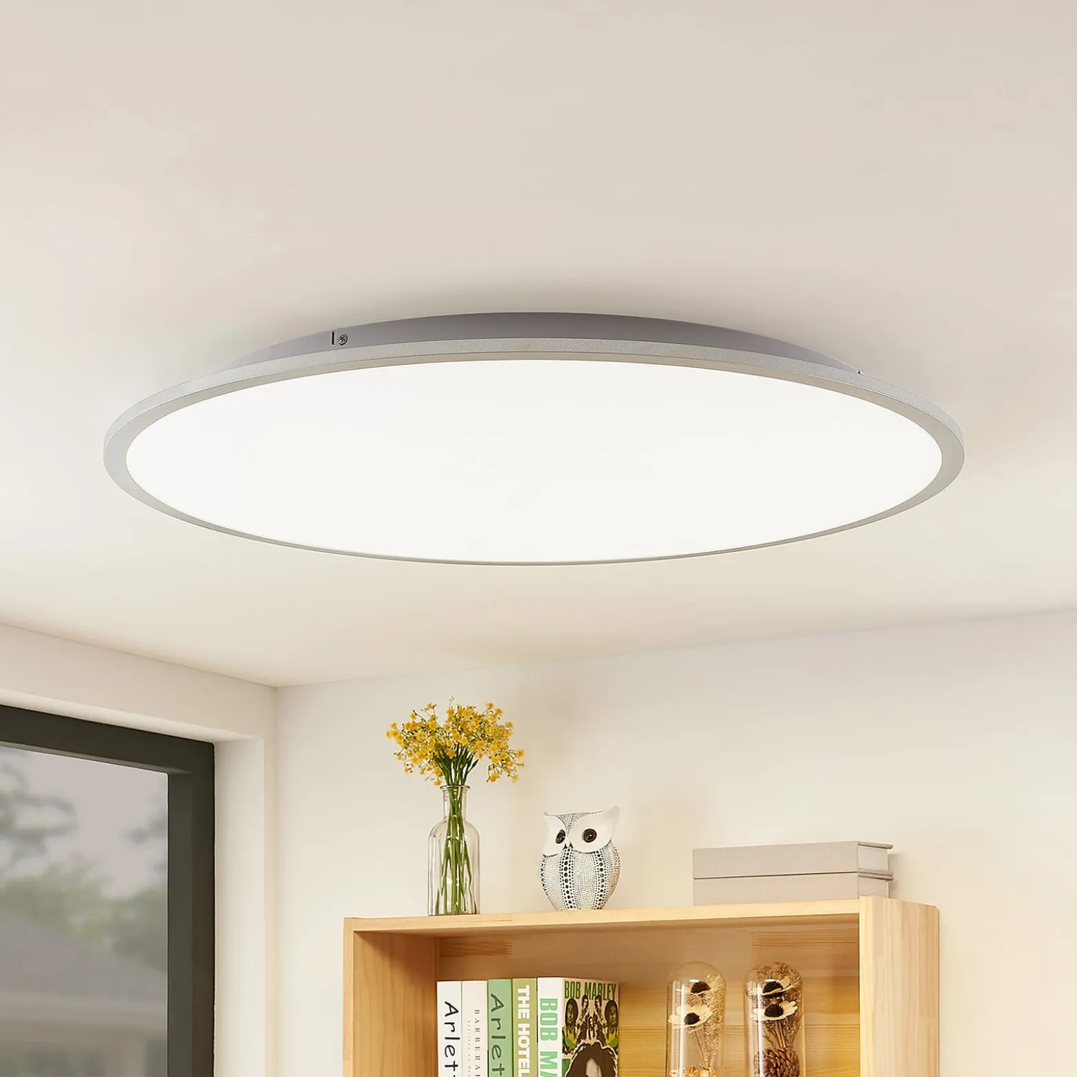 Lindby LED-kattovalaisin Narima, 4000 K, Ø 80 cm, hopea