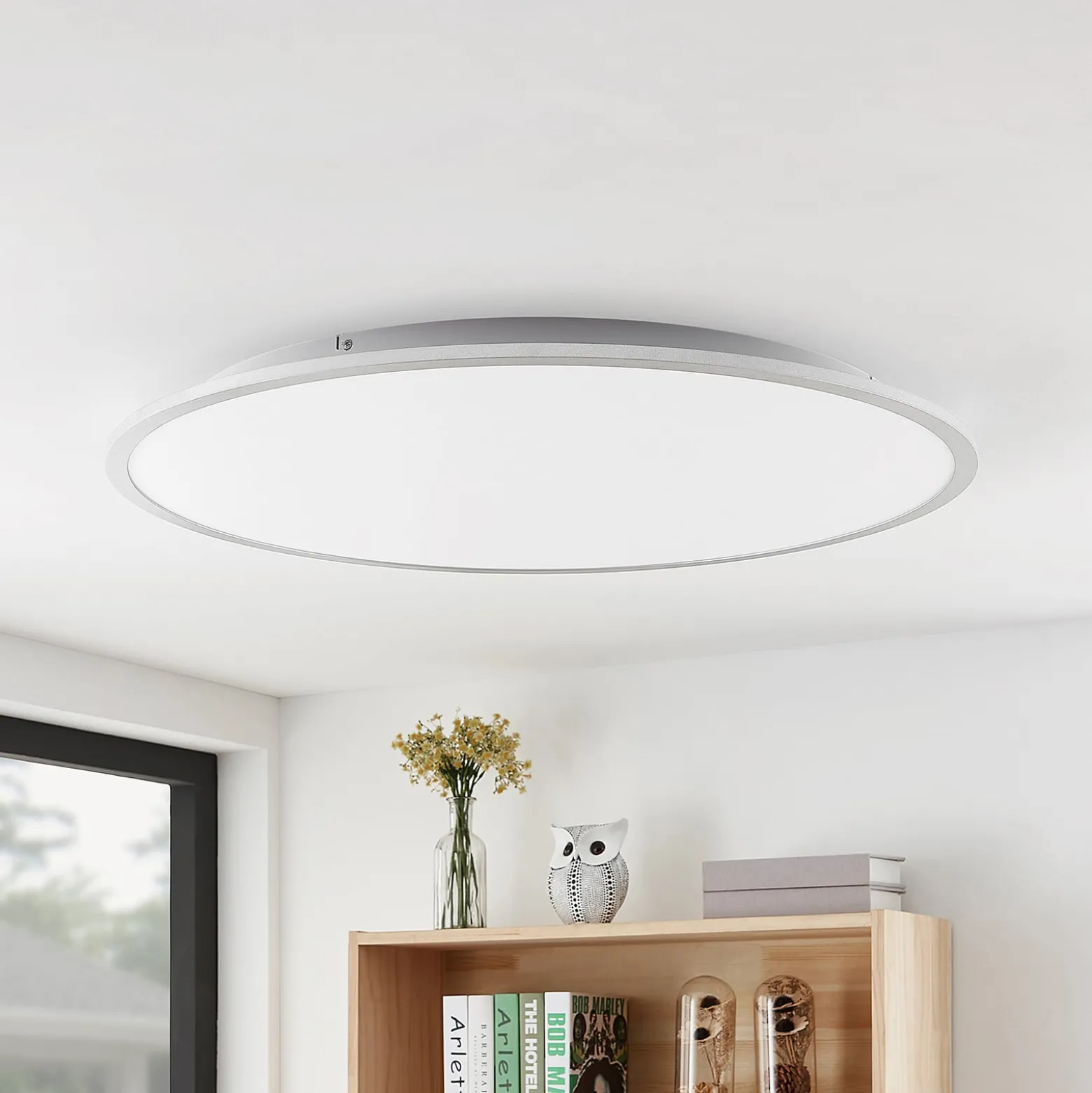 Lindby LED-kattovalaisin Narima, 4000 K, Ø 80 cm, hopea