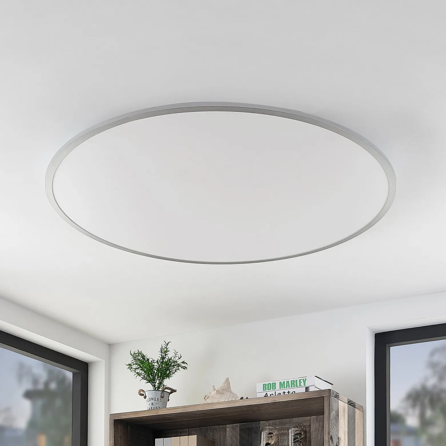 Lindby LED-kattovalaisin Narima, 4000 K, Ø 100 cm, hopea