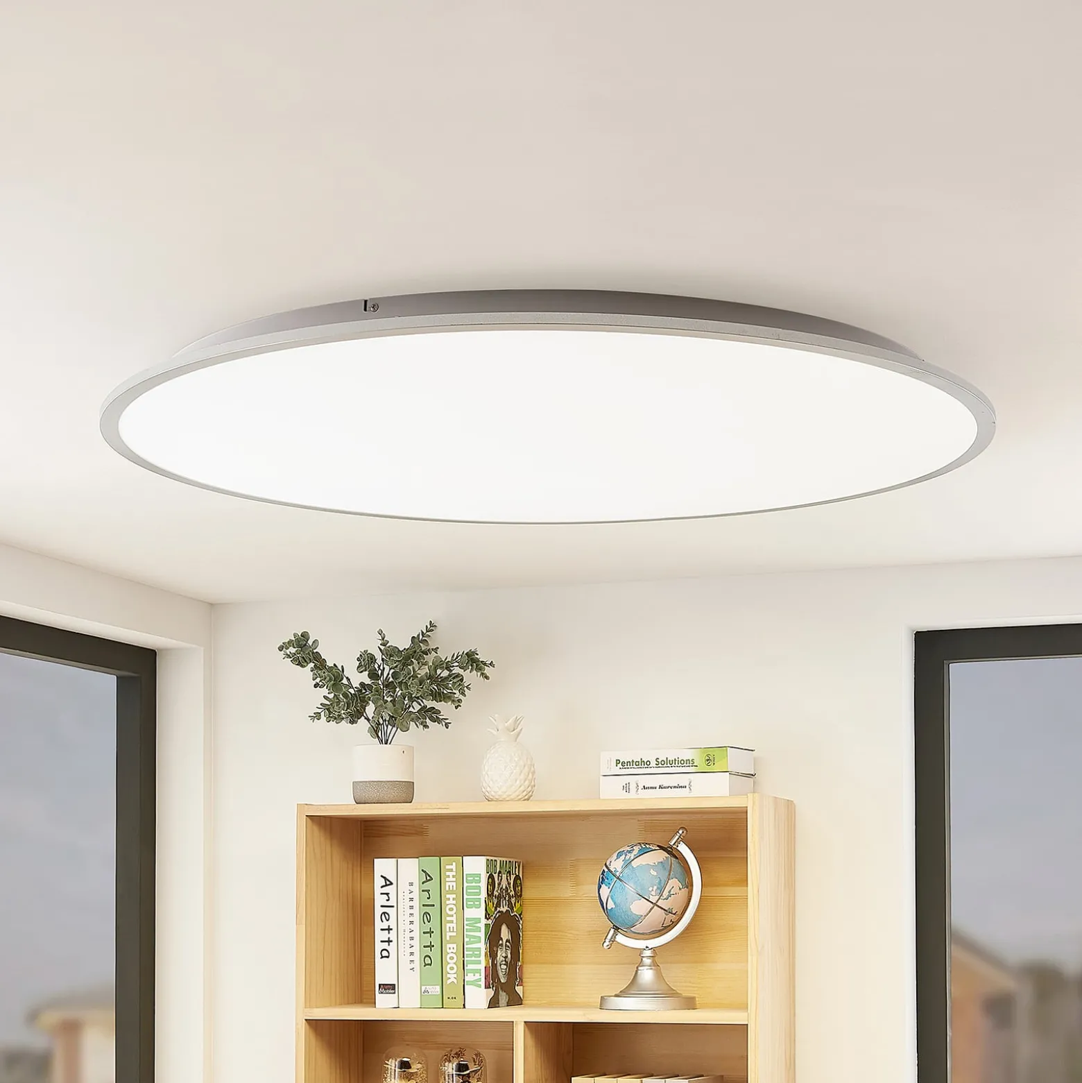 Lindby LED-kattovalaisin Narima, 4000 K, Ø 100 cm, hopea