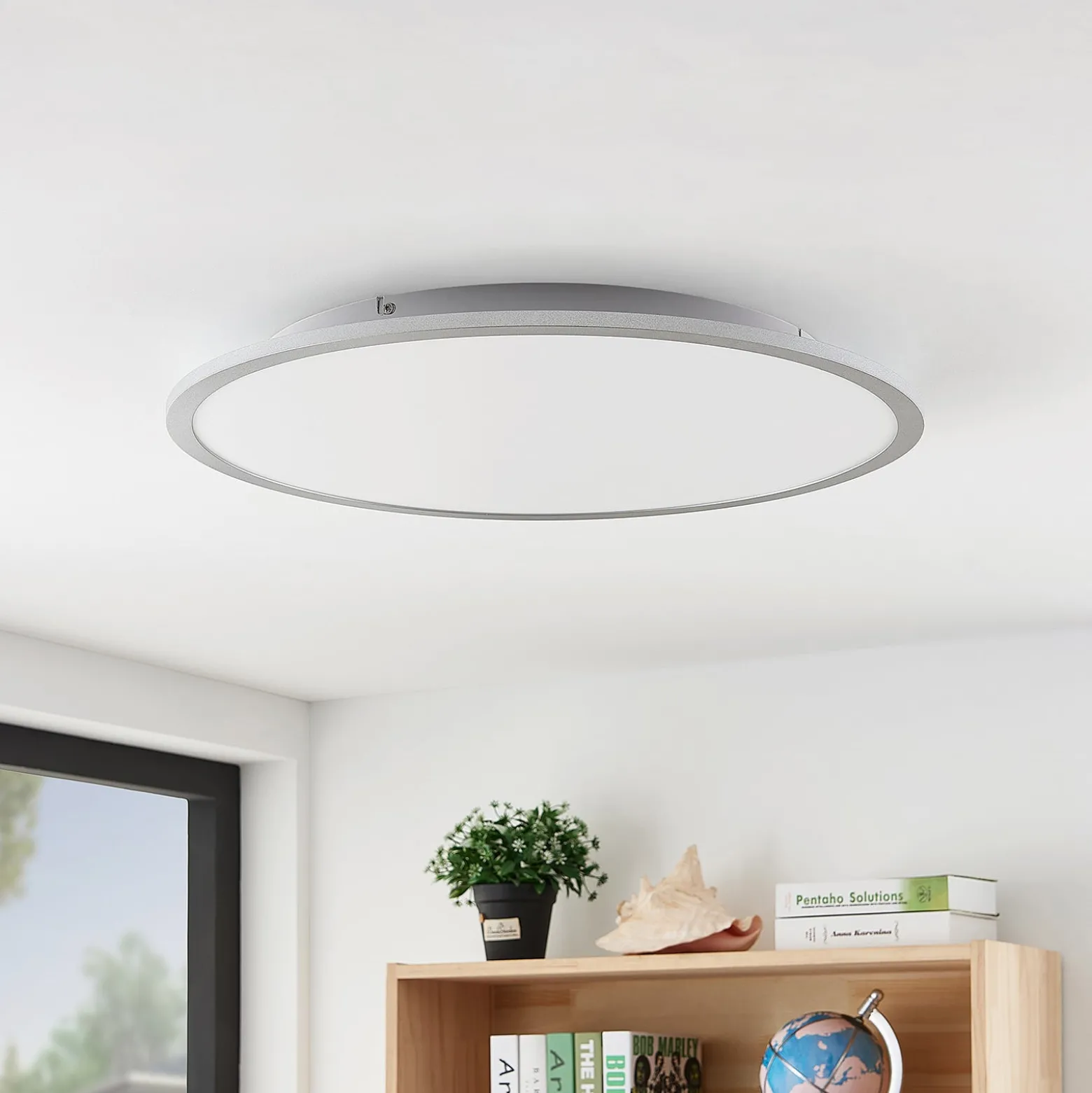 Lindby LED-kattovalaisin Narima, 4000 K, Ø 60 cm, hopea