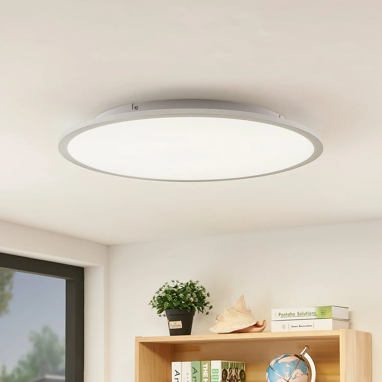 Lindby LED-kattovalaisin Narima, 4000 K, Ø 60 cm, hopea