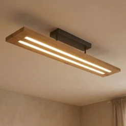Lindby LED-kattovalaisin Nesaja, musta, puu, 98cm, himmennettävä