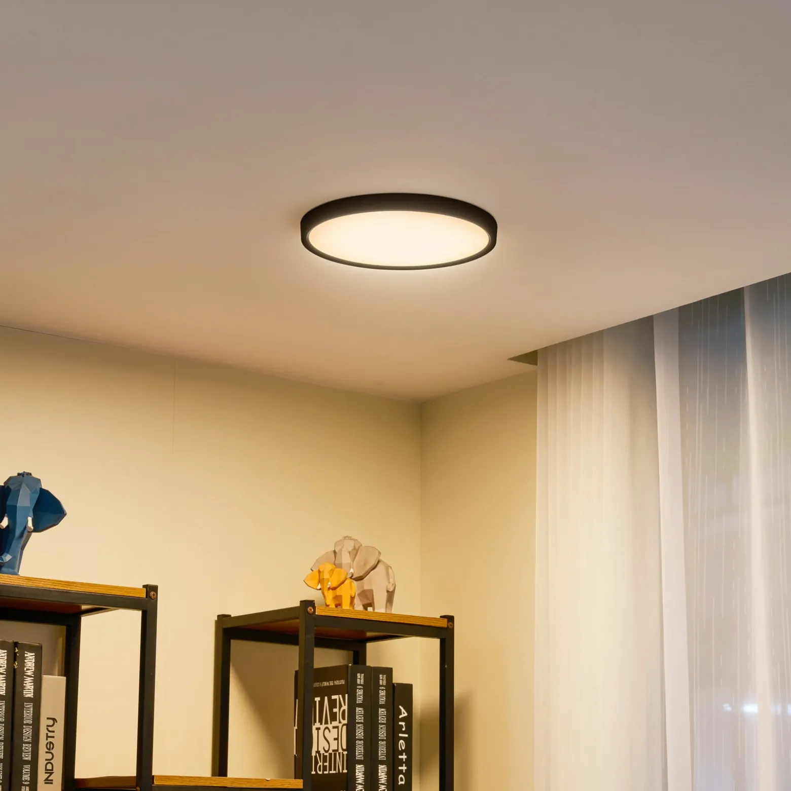 Lindby LED-kattovalaisin Pravin, Ø 30 cm, 3000 K, musta