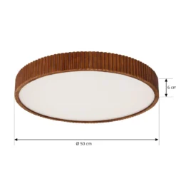 Lindby LED-kattovalaisin Velua, valkoinen/tumma puu, CCT, Ø 50 cm