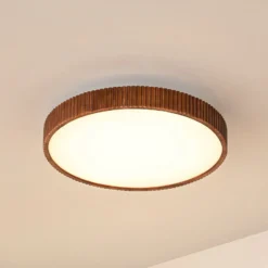 Lindby LED-kattovalaisin Velua, valkoinen/tumma puu, CCT, Ø 50 cm