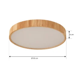 Lindby LED-kattovalaisin Velua, valkoinen/vaalea puu, CCT, Ø 50 cm