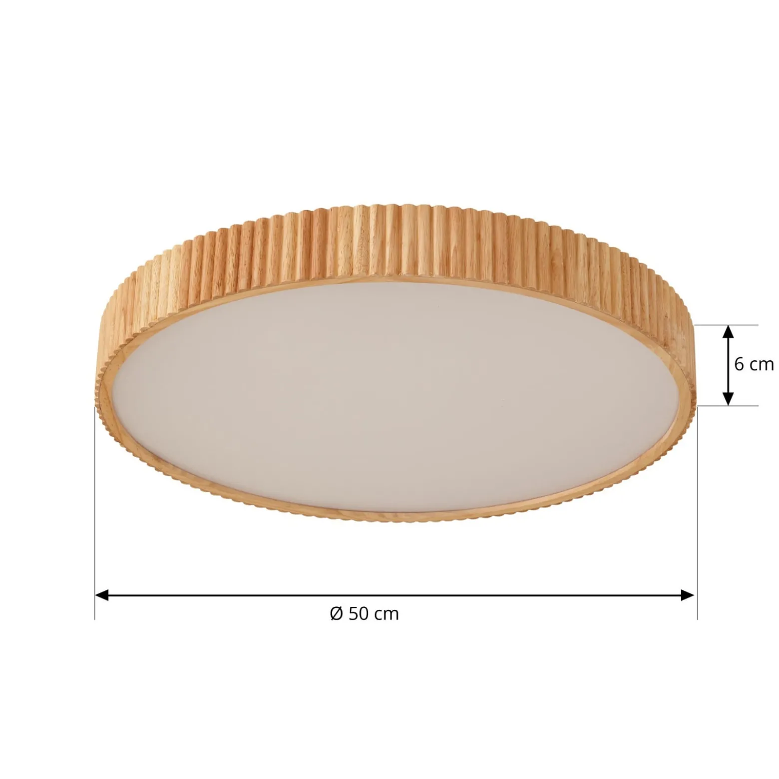 Lindby LED-kattovalaisin Velua, valkoinen/vaalea puu, CCT, Ø 50 cm