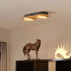 Lindby LED-kohdevalaisin Joren, puu, 38 x 16 cm, 2-valo, 3000 K