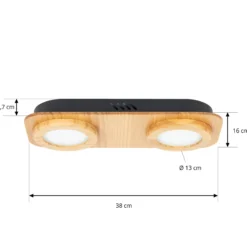 Lindby LED-kohdevalaisin Joren, puu, 38 x 16 cm, 2-valo, 3000 K