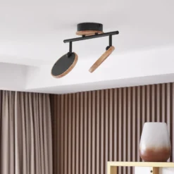 Lindby LED-kohdevalaisin Manel, puu, 37 cm pitkä, 2-valoinen