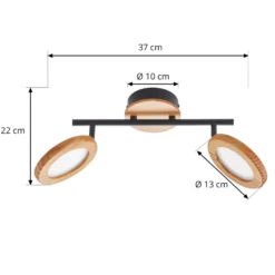 Lindby LED-kohdevalaisin Manel, puu, 37 cm pitkä, 2-valoinen