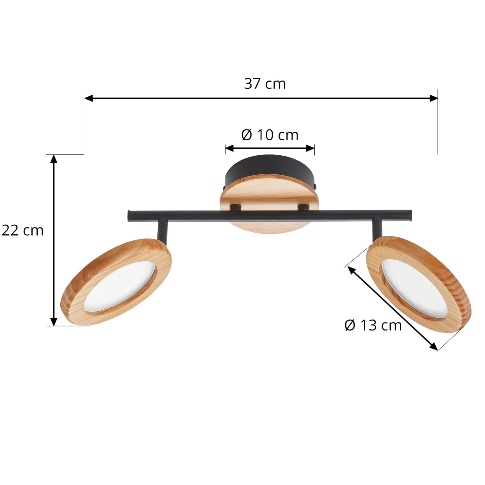Lindby LED-kohdevalaisin Manel, puu, 37 cm pitkä, 2-valoinen