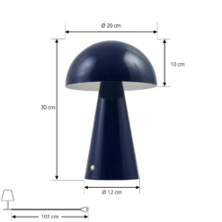 Lindby LED-ladattava pöytävalaisin Nevijo, sininen, Ø20cm, USB, himmennin