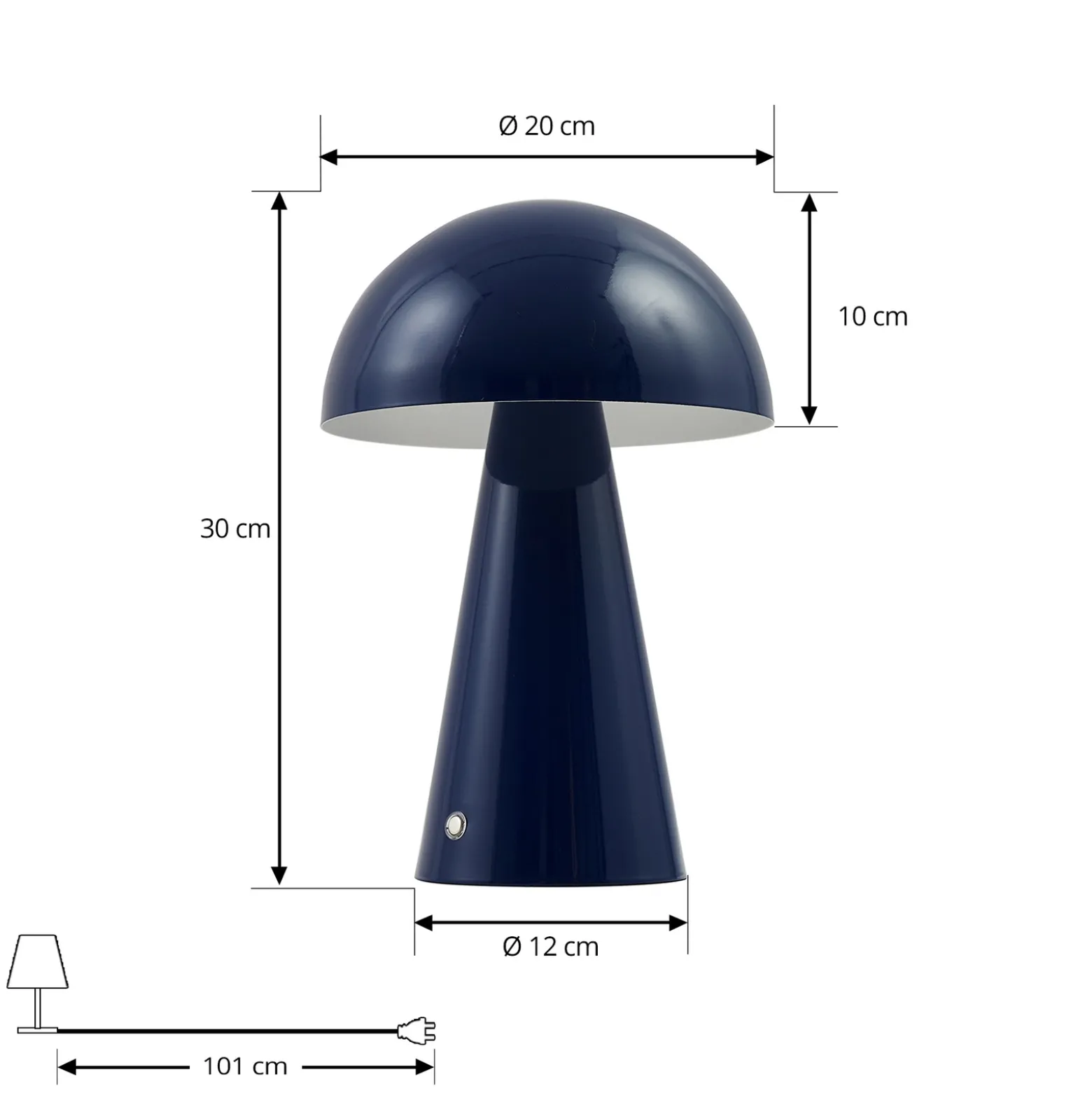Lindby LED-ladattava pöytävalaisin Nevijo, sininen, Ø20cm, USB, himmennin