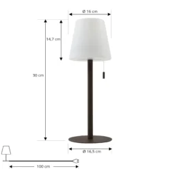 Lindby LED-ladattava valaisin Azalea, valkoinen/ruskea, 45 cm, CCT, IP44