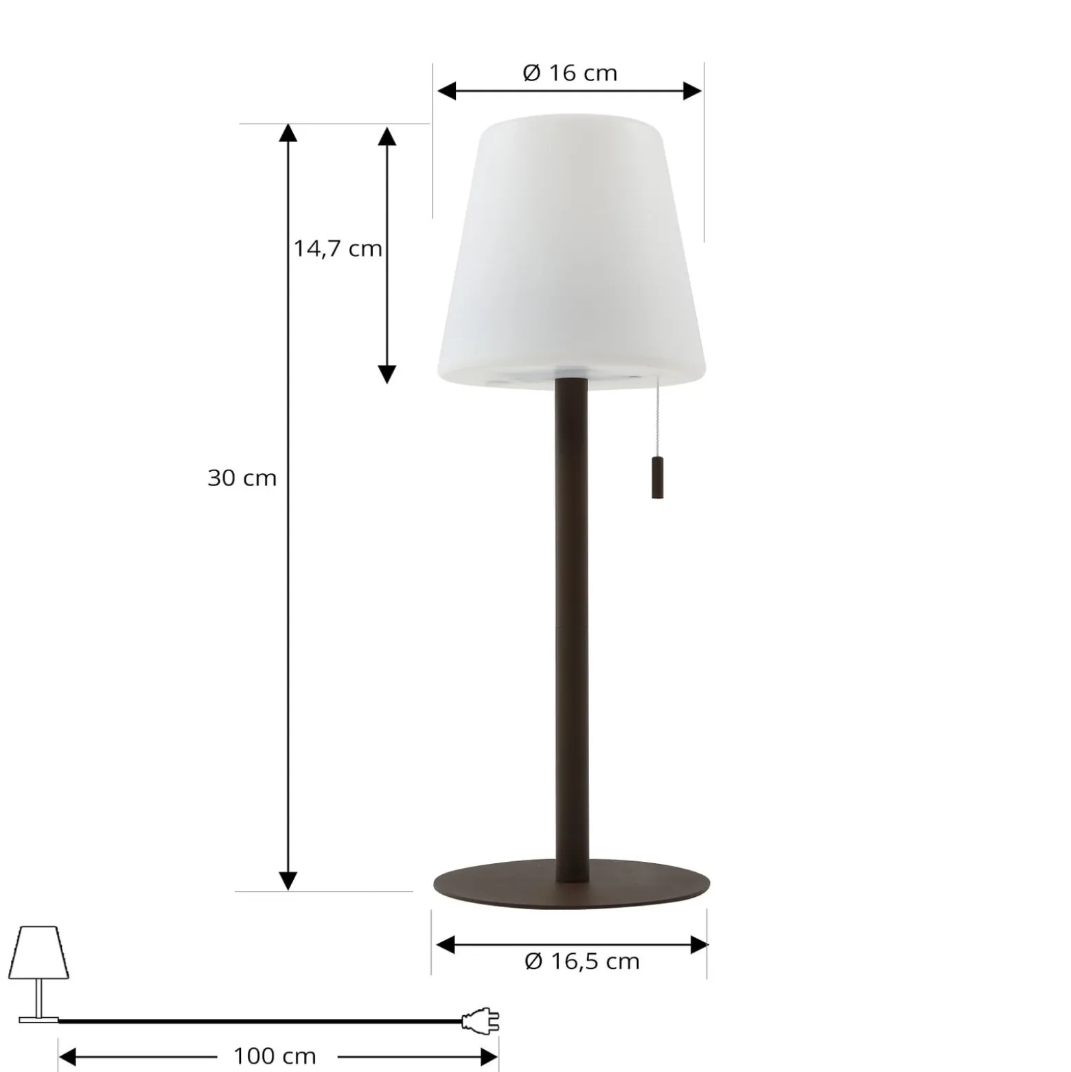 Lindby LED-ladattava valaisin Azalea, valkoinen/ruskea, 45 cm, CCT, IP44