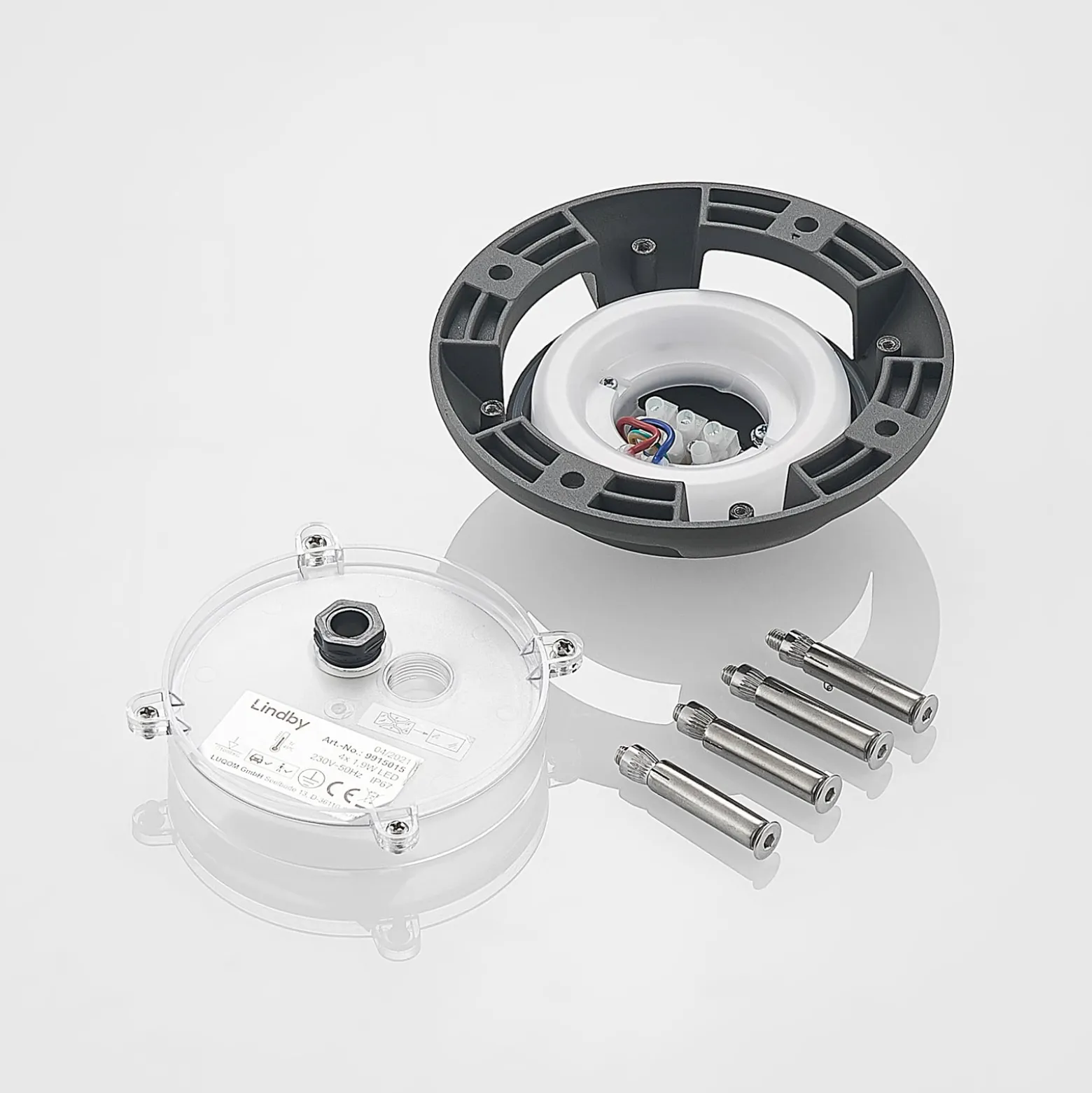 Lindby LED-lattiapistevalaisin Huban, 15 cm, 4-valo, antrasiitti