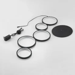 Lindby LED-lattiavalaisin Jacek, musta, metallia, 110 cm, renkaat