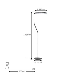 Lindby LED-lattiavalaisin Rayon, musta, metalli, korkeus 150,3 cm