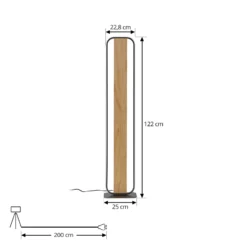 Lindby LED-lattiavalaisin Romilda, harmaa, puuta, korkeus 122 cm