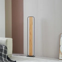 Lindby LED-lattiavalaisin Romilda, harmaa, puuta, korkeus 122 cm