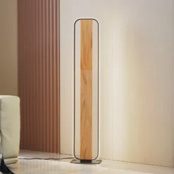 Lindby LED-lattiavalaisin Romilda, harmaa, puuta, korkeus 122 cm
