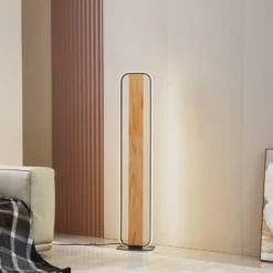 Lindby LED-lattiavalaisin Romilda, harmaa, puuta, korkeus 122 cm