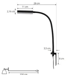 Lindby LED-lukuvalaisin Flexola, musta, kulmikas, pistotulppa