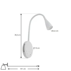 Lindby LED-lukuvalaisin Zayna, valkoinen, CCT, USB, himmennettävä, ajastin