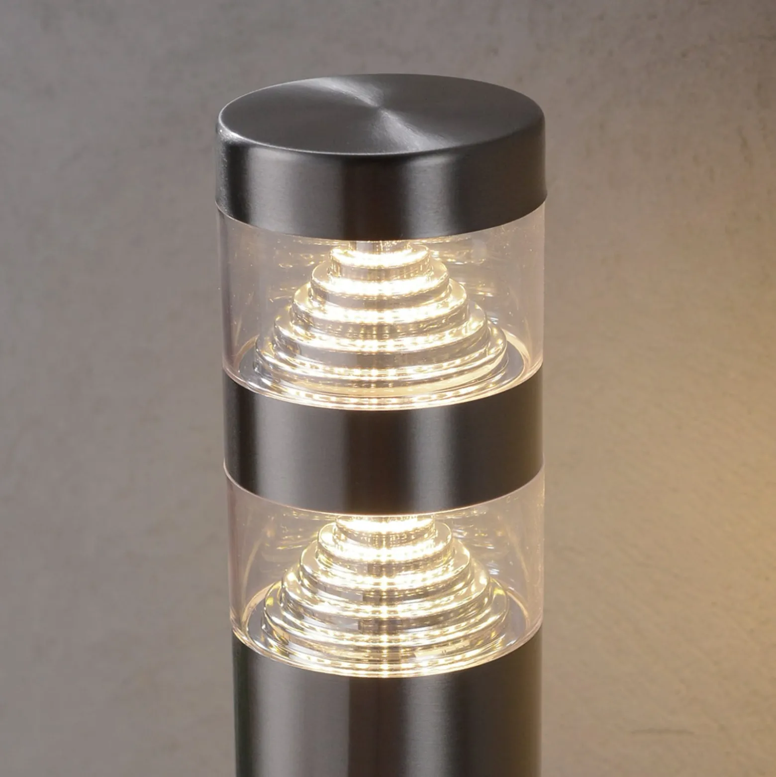 Lindby LED-pollarilamppu Lanea, 40 cm, harmaa, ruostumaton teräs, IP44