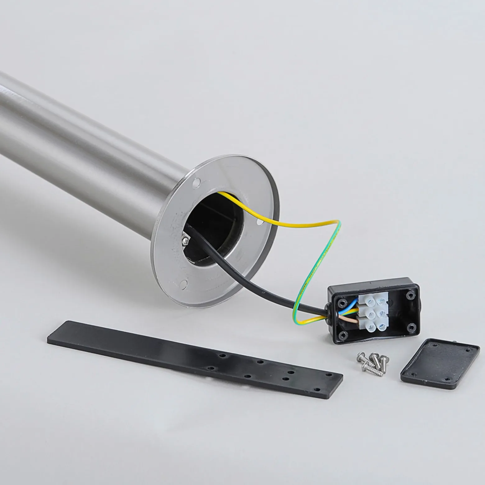 Lindby LED-pollarilamppu Lanea, 40 cm, harmaa, ruostumaton teräs, IP44