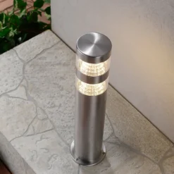 Lindby LED-pollarilamppu Lanea, 40 cm, harmaa, ruostumaton teräs, IP44