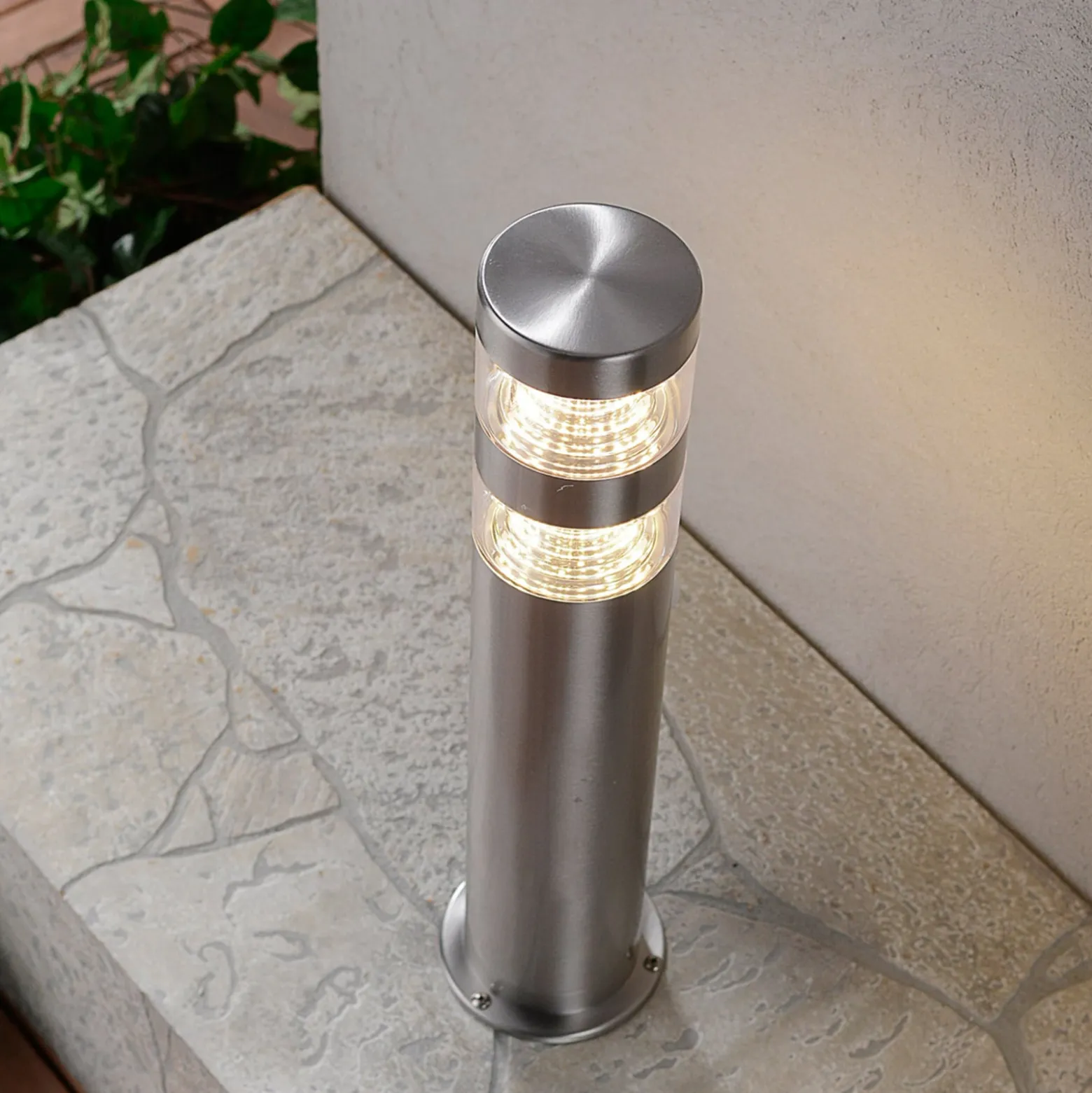Lindby LED-pollarilamppu Lanea, 40 cm, harmaa, ruostumaton teräs, IP44
