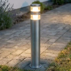Lindby LED-pylväsvalaisin Lanea, 60 cm, harmaa, ruostumaton teräs, IP44