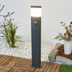 Lindby LED-pylväsvalaisin Obri, 80 cm, antrasiitti, anturi