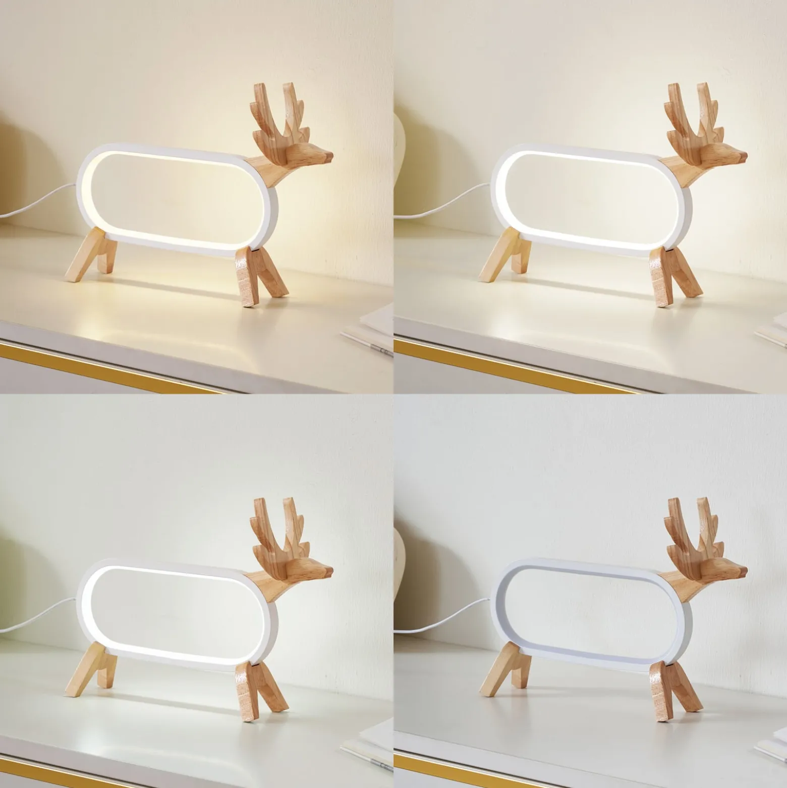 Lindby LED-pöytävalaisin Hirvi, valkoinen, puu, 31 cm, CCT, himmennettävä