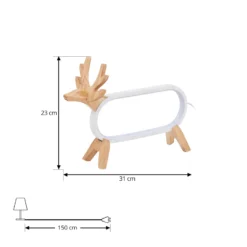 Lindby LED-pöytävalaisin Hirvi, valkoinen, puu, 31 cm, CCT, himmennettävä