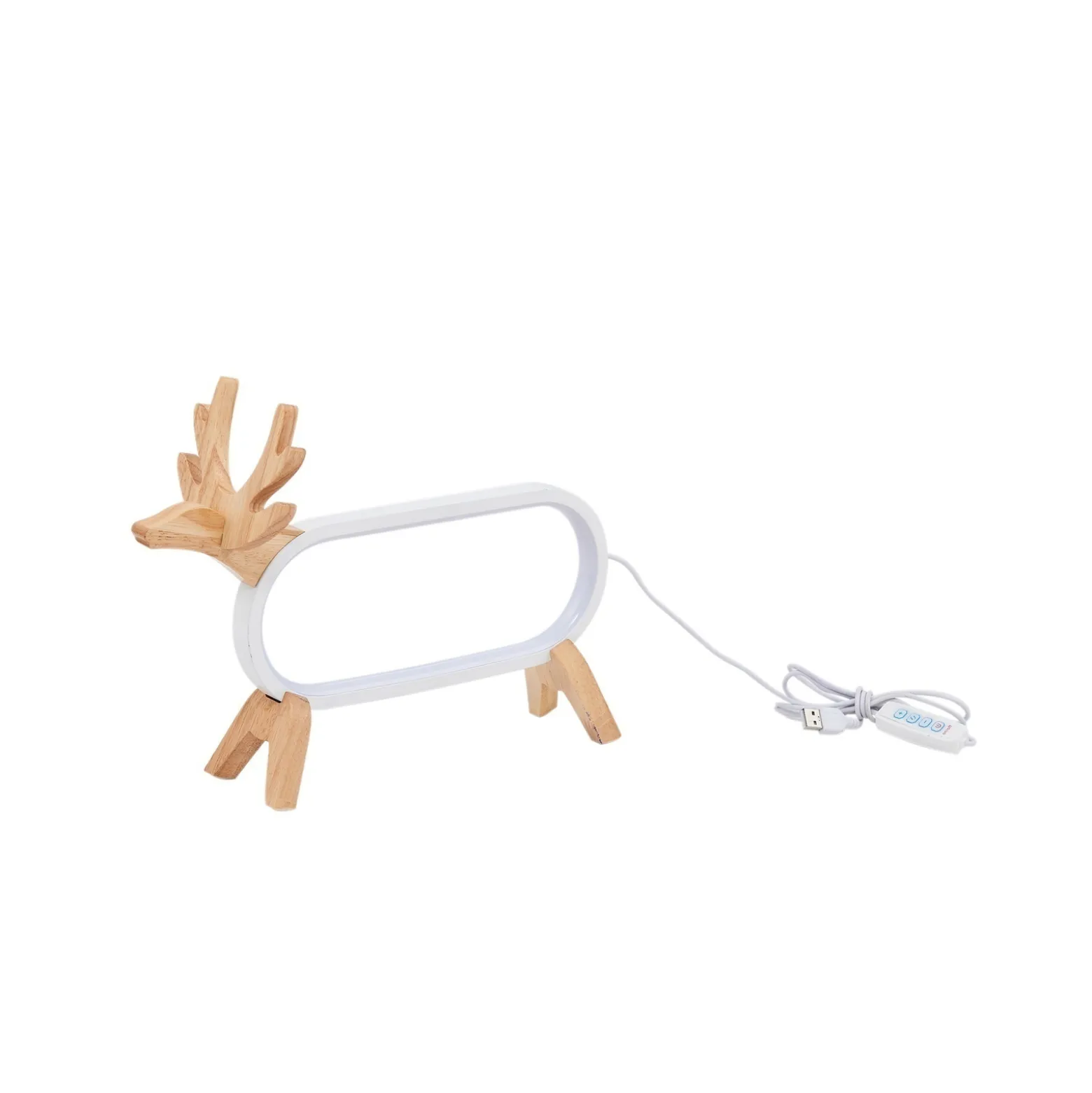 Lindby LED-pöytävalaisin Hirvi, valkoinen, puu, 31 cm, CCT, himmennettävä