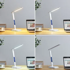 Lindby LED-pöytävalaisin Ludmilla, korkeus 34 cm, valkoinen, display