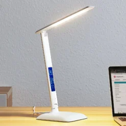 Lindby LED-pöytävalaisin Ludmilla, korkeus 34 cm, valkoinen, display