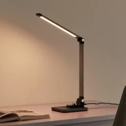 Lindby LED-pöytävalaisin Valtaris, harmaa, alumiini, CCT, himmennettävä