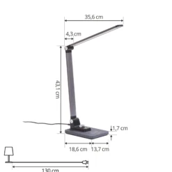 Lindby LED-pöytävalaisin Valtaris, harmaa, alumiini, CCT, himmennettävä