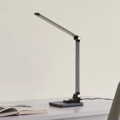 Lindby LED-pöytävalaisin Valtaris, harmaa, alumiini, CCT, himmennettävä